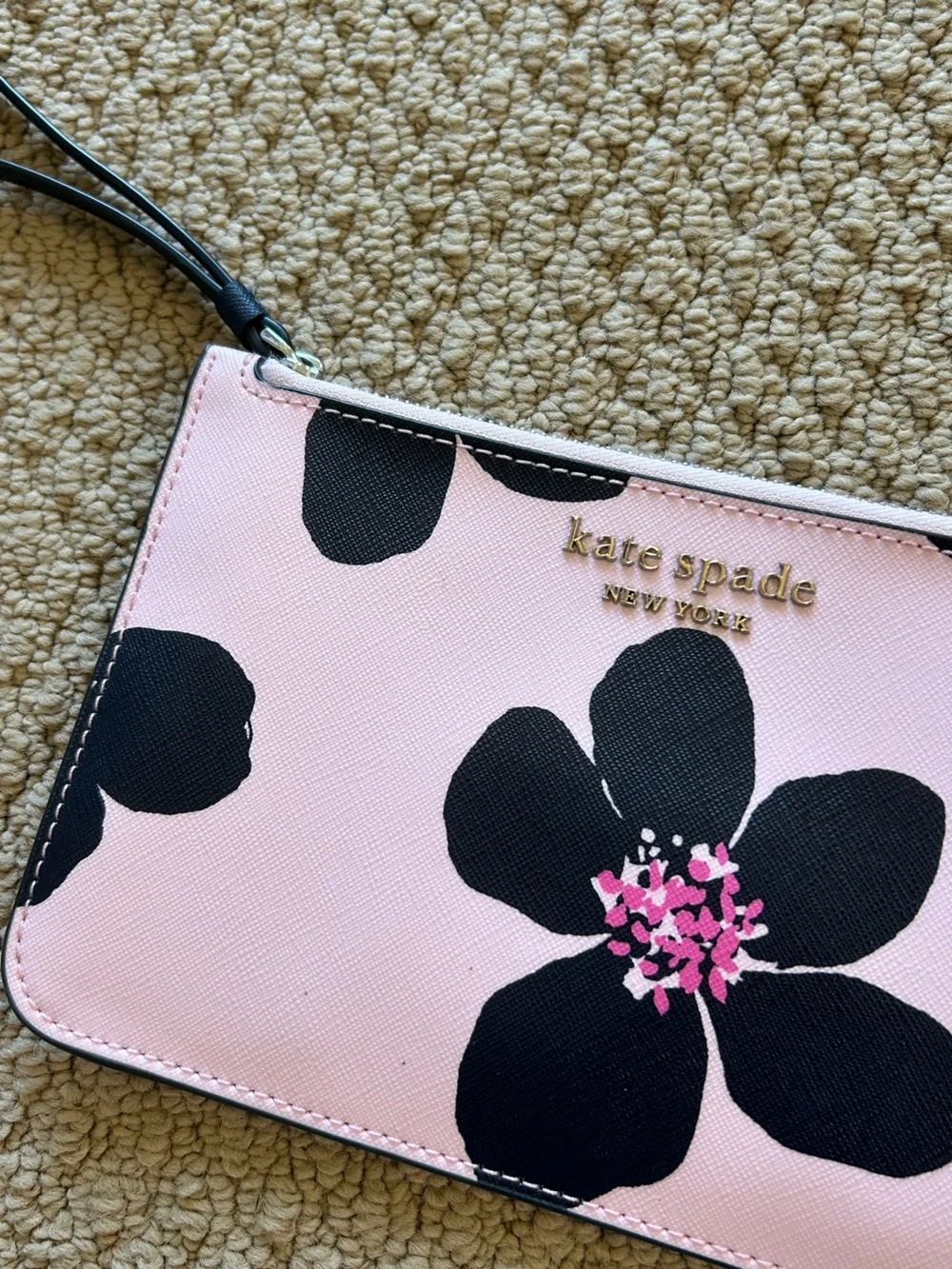 Kate Spade Pink and Black Floral Wristlet Purse